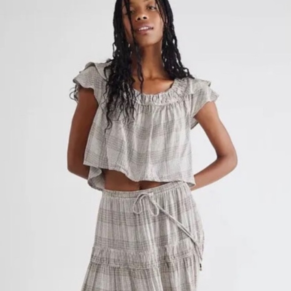 Free People Steffany Gingham Crop Top Women's Ruffled flowy Top